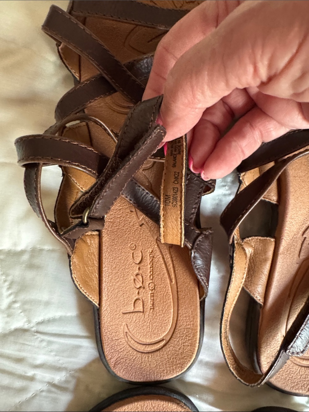 b.o.c. Strappy Crisscross Leather Sandals in Brown and Black - Picture 2 of 5